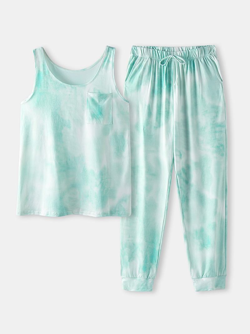 Tie Dye Drukowanie Sports Loungewear Set Tank Top Beam Feet Bez Rękawów Dwuczęściowy Zestaw