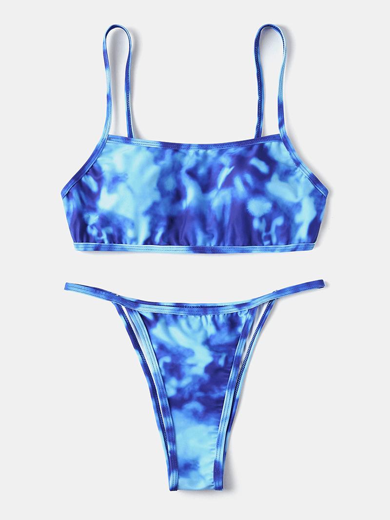 Tie Dye Drukowanie Stringi Bikini Spaghetti Strapless Kostium Kąpielowy Bez Pleców