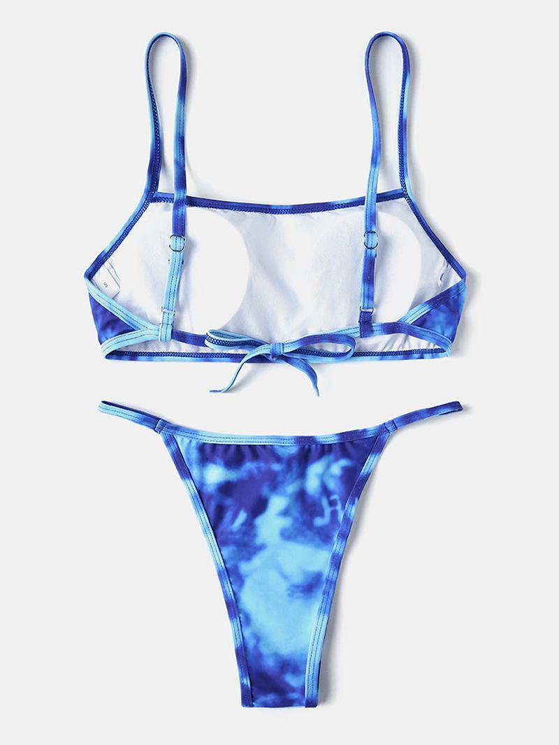 Tie Dye Drukowanie Stringi Bikini Spaghetti Strapless Kostium Kąpielowy Bez Pleców