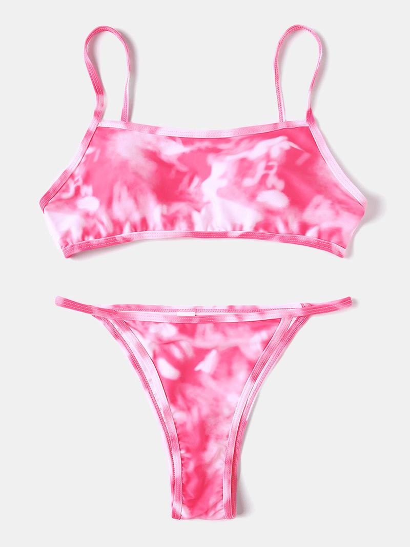 Tie Dye Drukowanie Stringi Bikini Spaghetti Strapless Kostium Kąpielowy Bez Pleców