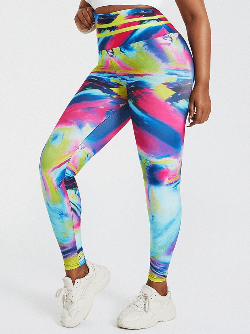 Tie Dye Drukowanie Wysoka Talia Bodycon Damskie Legginsy Sportowe Do Jogi