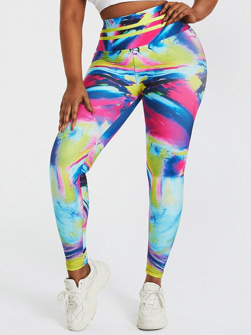 Tie Dye Drukowanie Wysoka Talia Bodycon Damskie Legginsy Sportowe Do Jogi