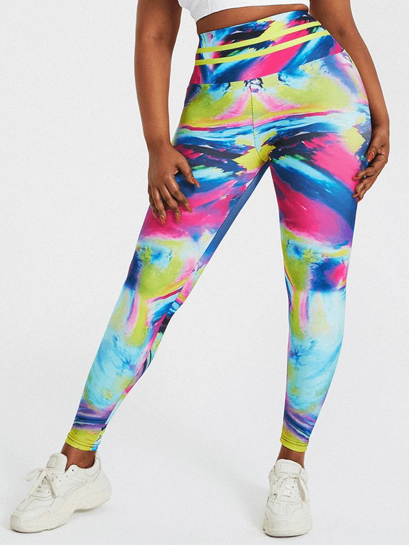 Tie Dye Drukowanie Wysoka Talia Bodycon Damskie Legginsy Sportowe Do Jogi