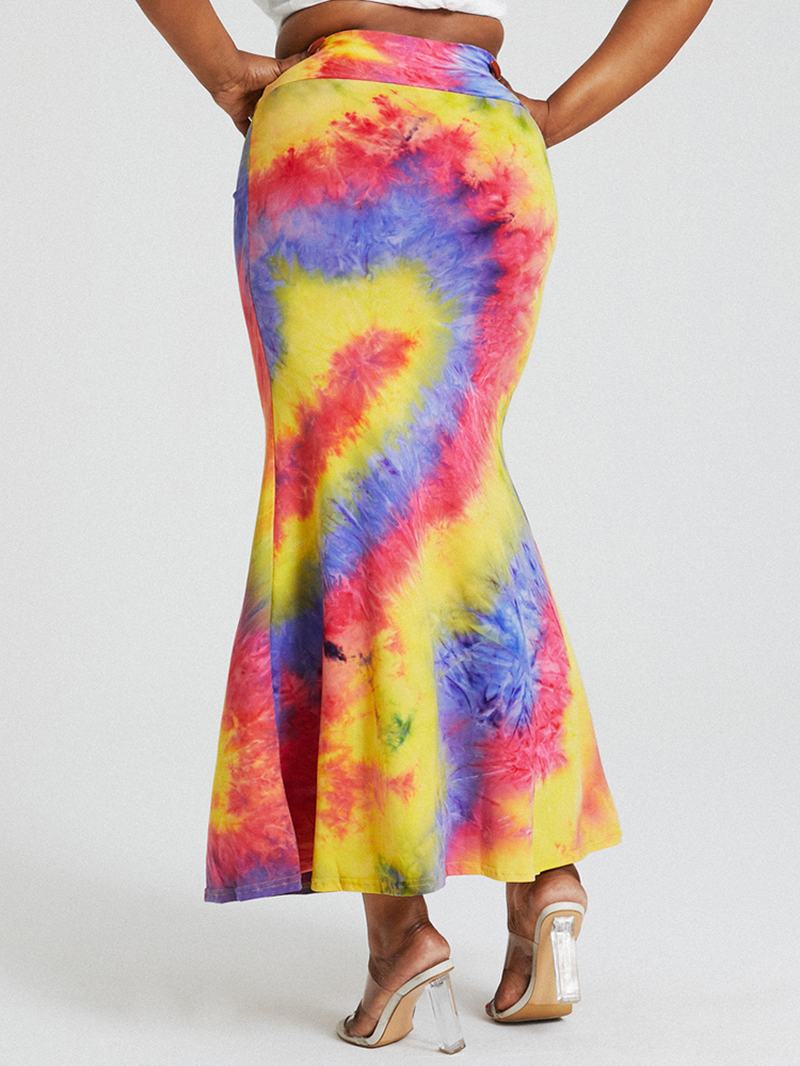 Tie Dye Drukowanie Wysoka Talia Pośladki Bodycon Długa Spódnica