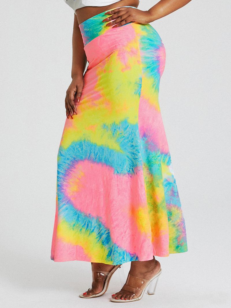 Tie Dye Drukowanie Wysoka Talia Pośladki Bodycon Długa Spódnica