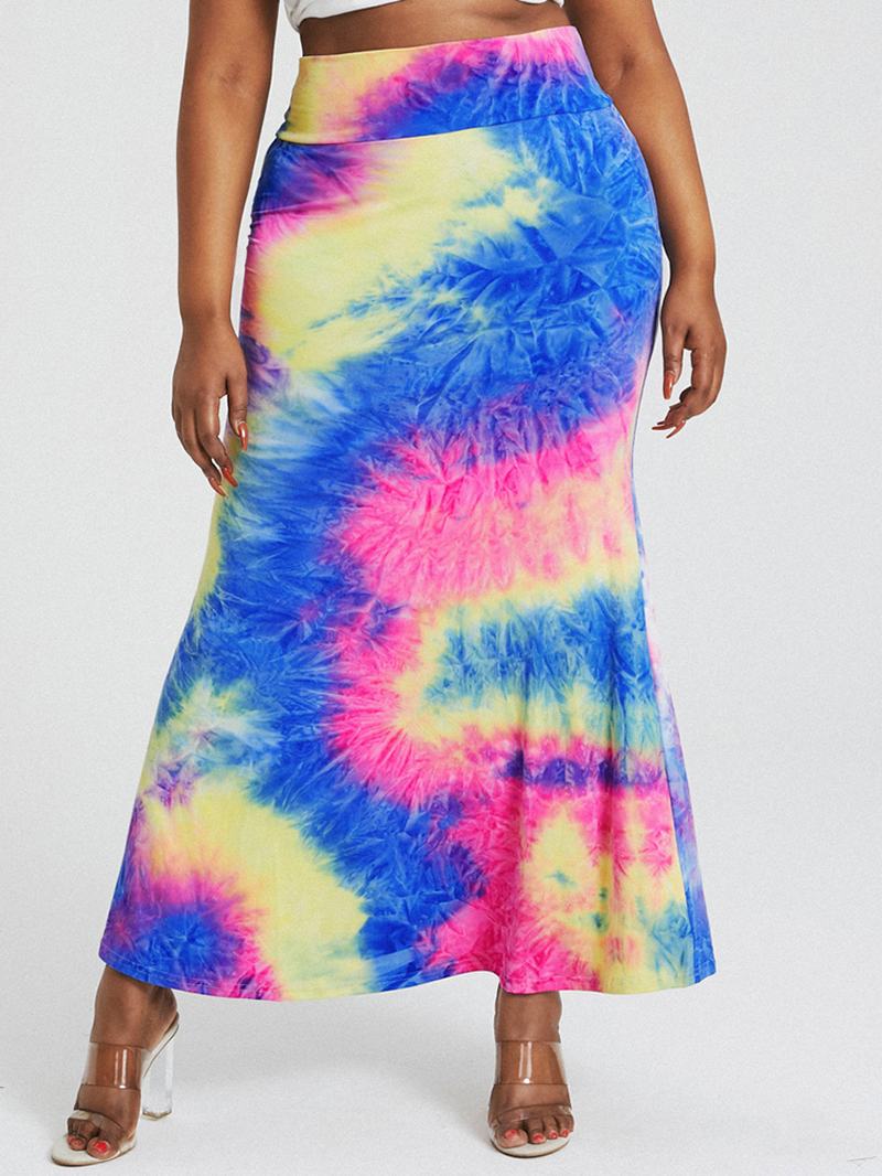 Tie Dye Drukowanie Wysoka Talia Pośladki Bodycon Długa Spódnica