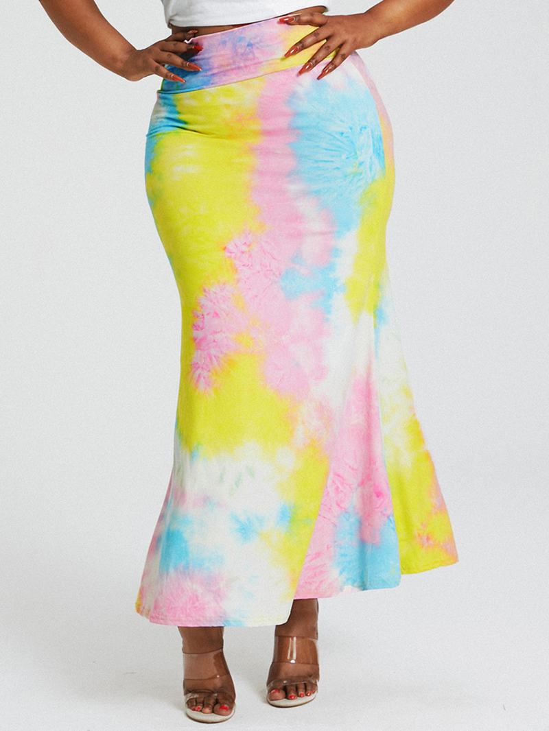 Tie Dye Drukowanie Wysoka Talia Pośladki Bodycon Długa Spódnica