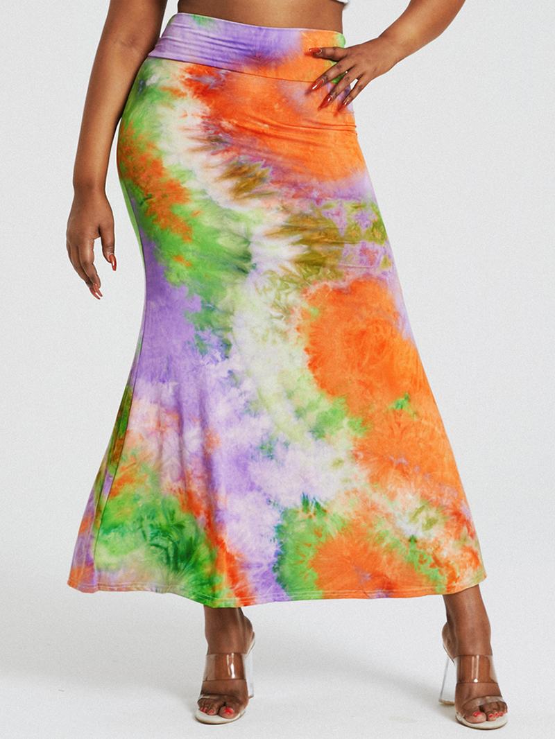 Tie Dye Drukowanie Wysoka Talia Pośladki Bodycon Długa Spódnica