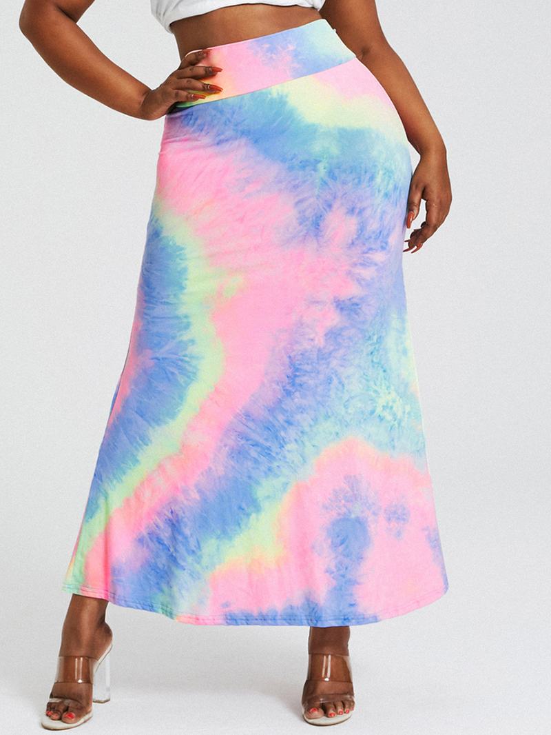 Tie Dye Drukowanie Wysoka Talia Pośladki Bodycon Długa Spódnica