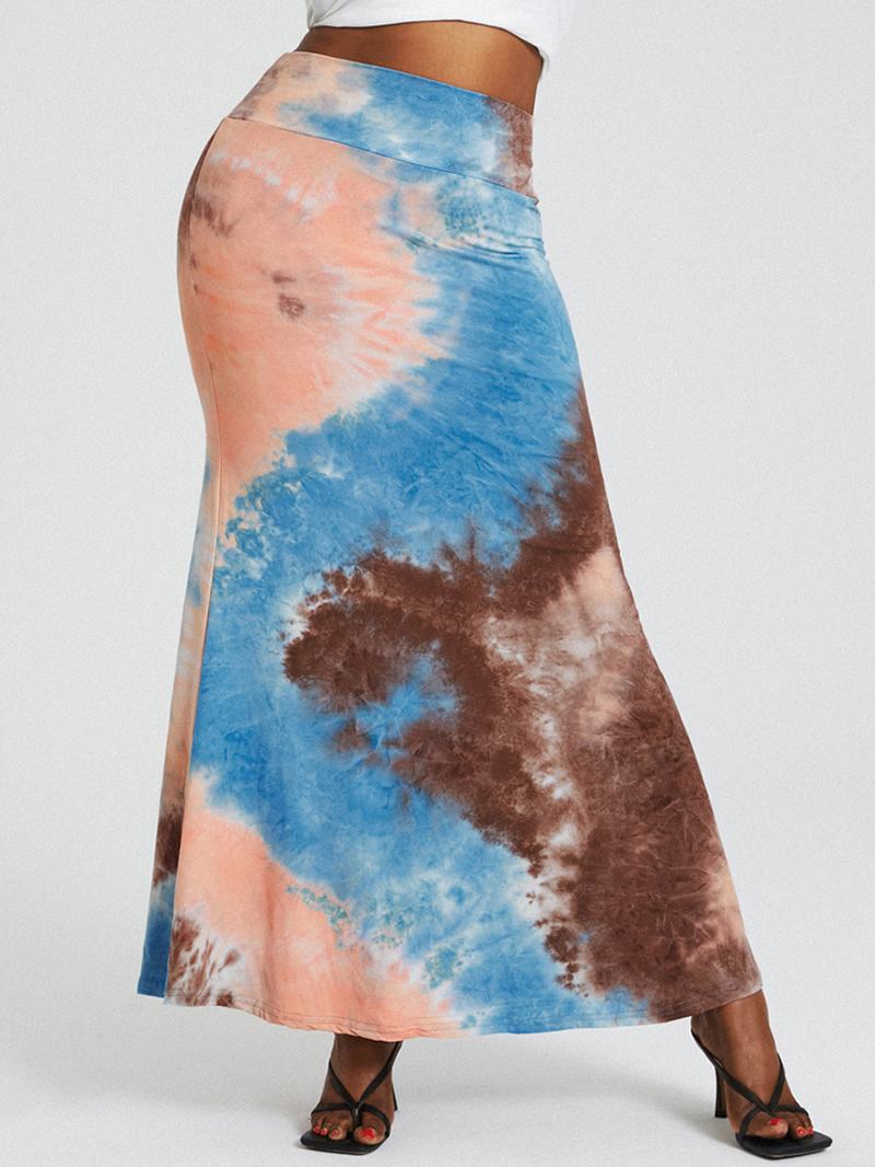 Tie Dye Drukowanie Wysoka Talia Pośladki Bodycon Długa Spódnica