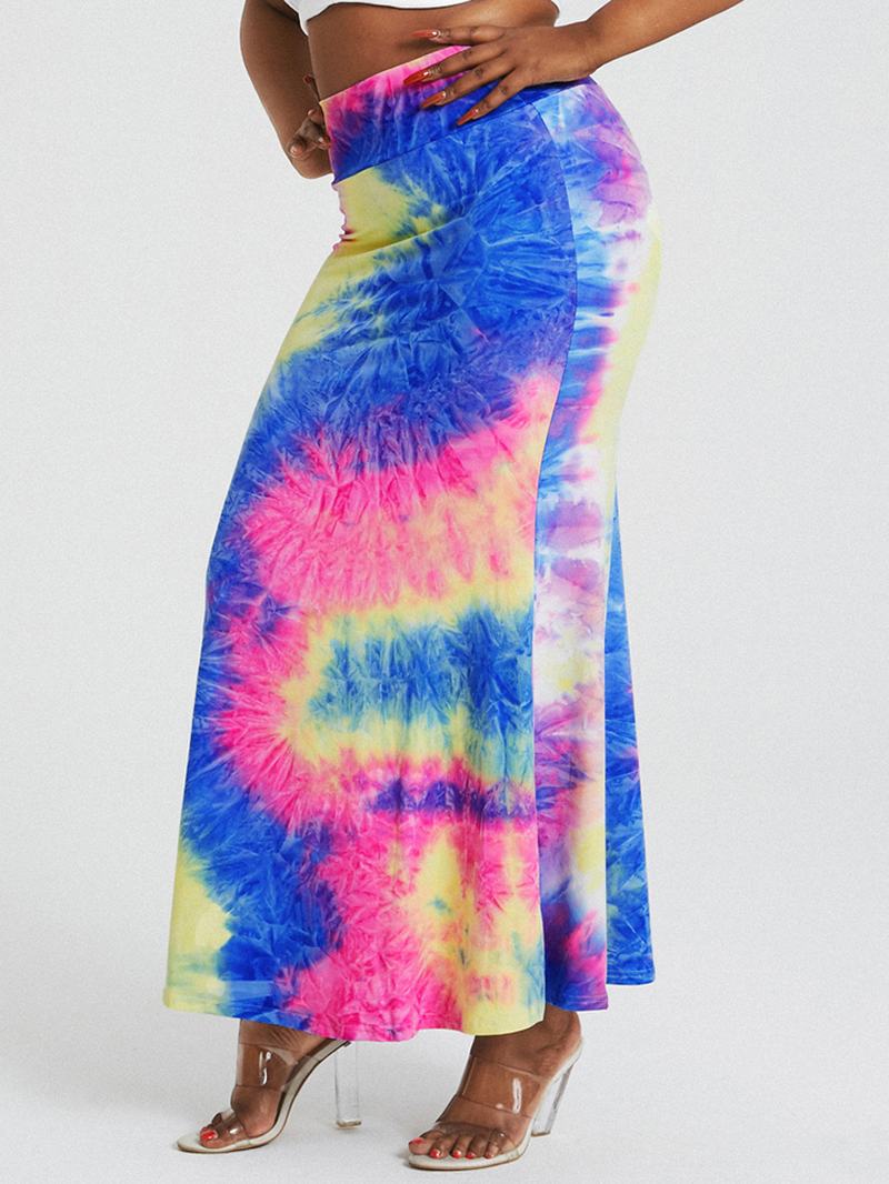 Tie Dye Drukowanie Wysoka Talia Pośladki Bodycon Długa Spódnica