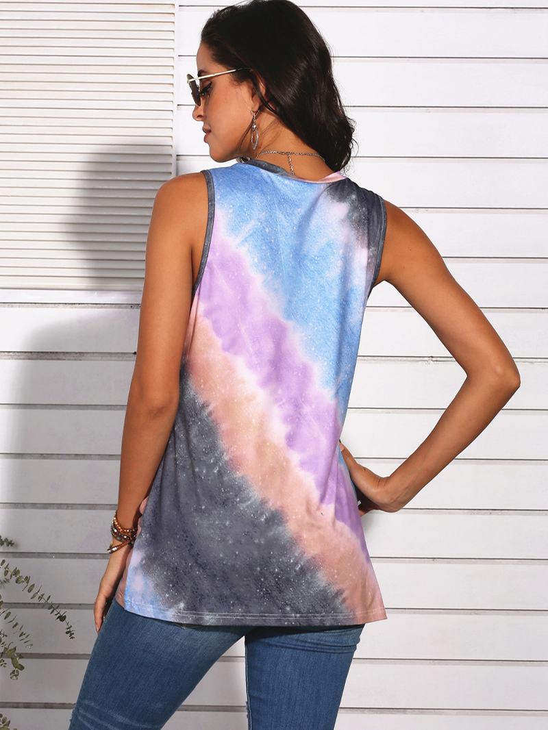 Tie-dye Gradient Drukowanie Bez Rękawów O-neck Casual Tank Tops Dla Kobiet