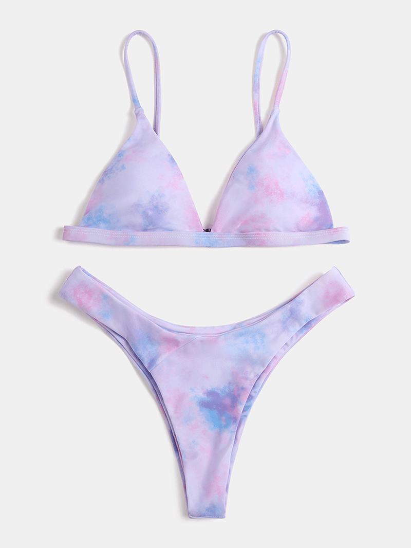 Tie Dye Kobiety Trójkątne Paski Spaghetti Bikini Backless Stroje Kąpielowe