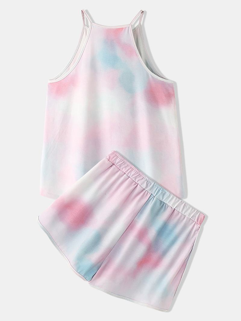 Tie Dye Kolorowy Gradientowy Zestaw Piżamy Bez Rękawów Na Co Dzień