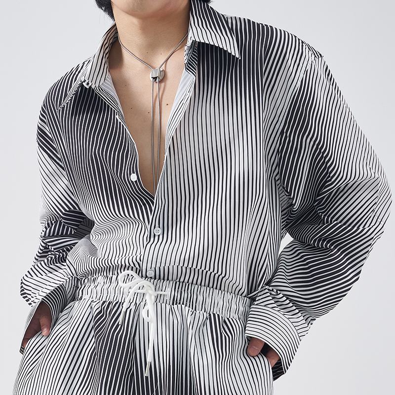 Tie-dye Koszula Szorty Garnitur Męska Letnia Koreański Trend Męska Gradientowa Koszula W Paski Neutralne Wiatr Wear