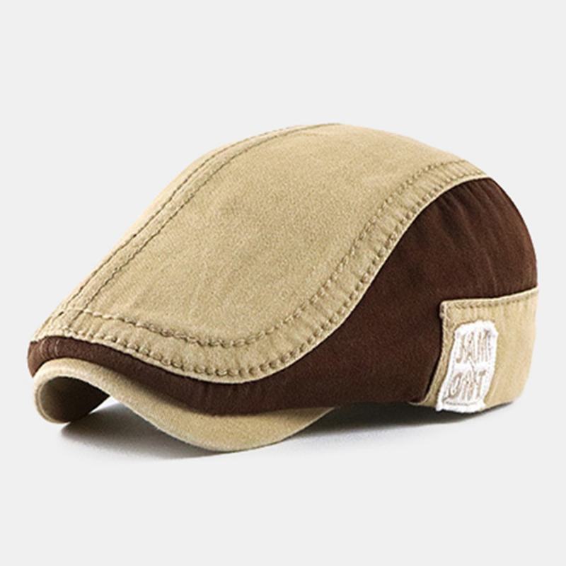 Torba Męska Kontrastowy Kolor Listowy Wzór Naszywka Kapelusz Do Przodu Outdoor Casual Kapelusz Przeciwsłoneczny Beret Flat Cap