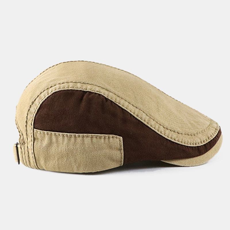 Torba Męska Kontrastowy Kolor Listowy Wzór Naszywka Kapelusz Do Przodu Outdoor Casual Kapelusz Przeciwsłoneczny Beret Flat Cap