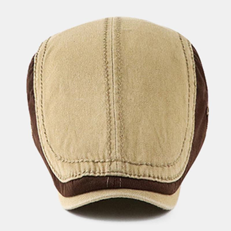 Torba Męska Kontrastowy Kolor Listowy Wzór Naszywka Kapelusz Do Przodu Outdoor Casual Kapelusz Przeciwsłoneczny Beret Flat Cap