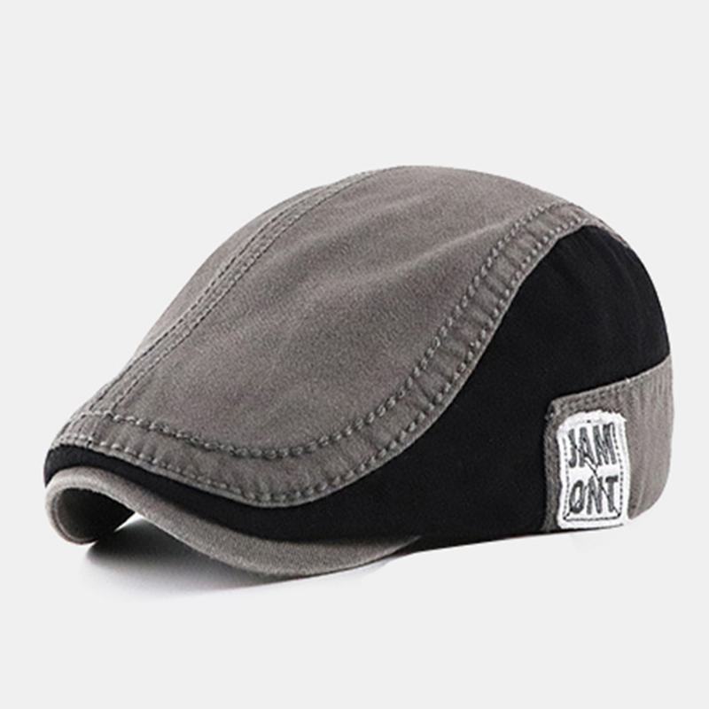 Torba Męska Kontrastowy Kolor Listowy Wzór Naszywka Kapelusz Do Przodu Outdoor Casual Kapelusz Przeciwsłoneczny Beret Flat Cap