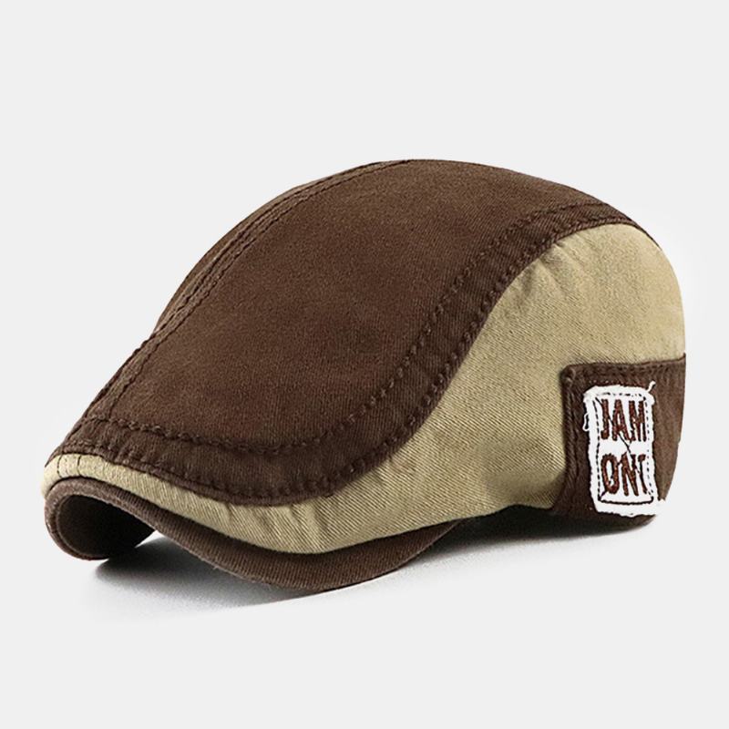 Torba Męska Kontrastowy Kolor Listowy Wzór Naszywka Kapelusz Do Przodu Outdoor Casual Kapelusz Przeciwsłoneczny Beret Flat Cap