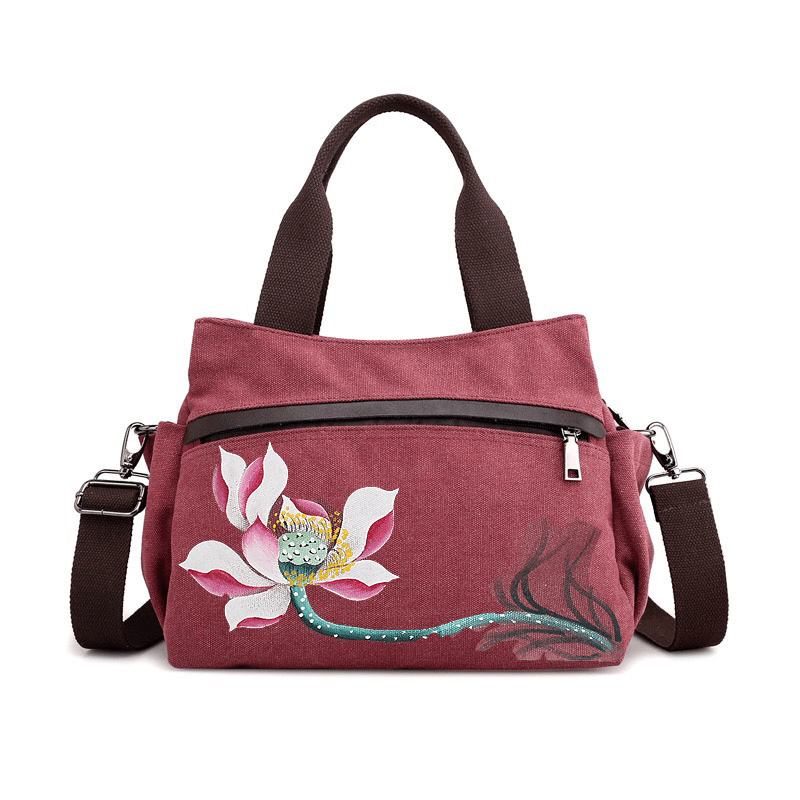 Torebka Damska Lotus Canvas Chińska Torba Crossbody