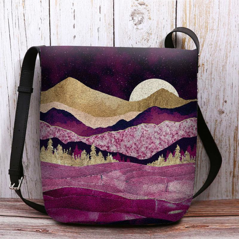 Torebka Damska Z Filcu Górskiego Treetop Landscape Drukowanie Torba Crossbody Torba Na Ramię