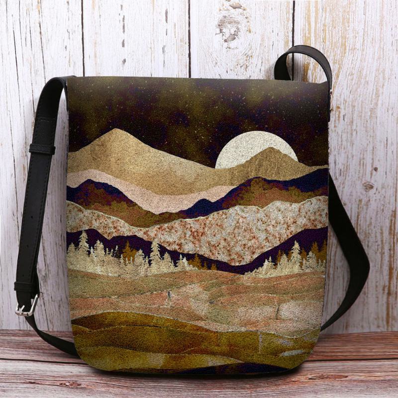 Torebka Damska Z Filcu Górskiego Treetop Landscape Drukowanie Torba Crossbody Torba Na Ramię