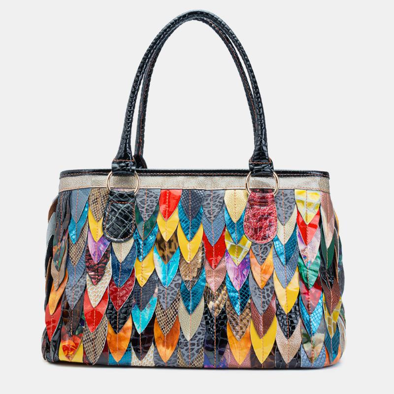 Torebka Damska Z Prawdziwej Skóry Patchwork Tote Crossbody