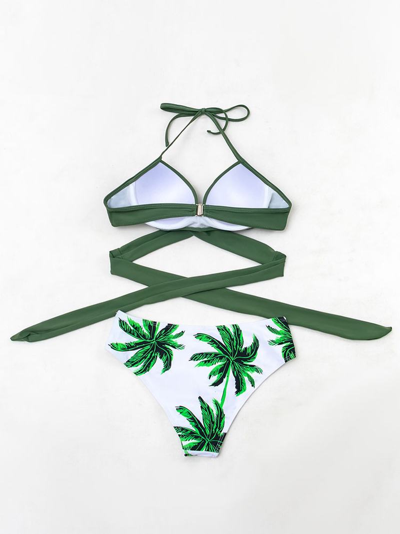Tropical Leaf Drukowanie Halter String Bandaż Wysoka Talia Damskie Beach Bikini