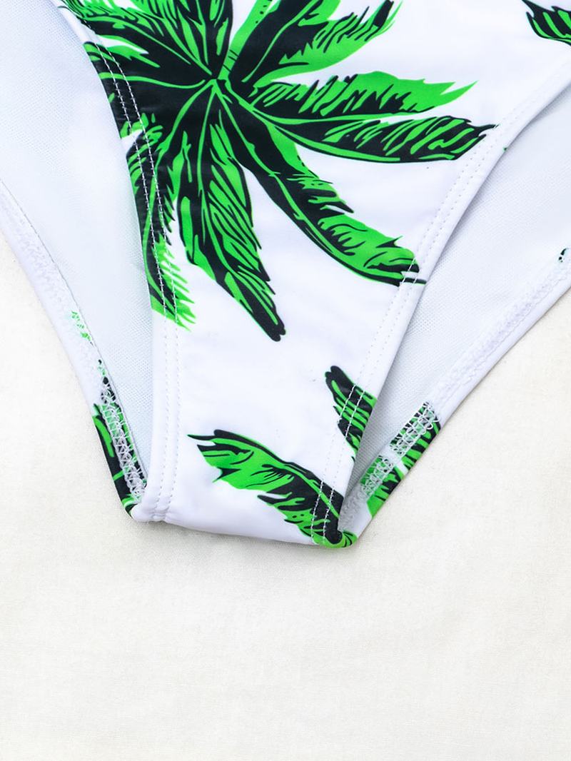 Tropical Leaf Drukowanie Halter String Bandaż Wysoka Talia Damskie Beach Bikini