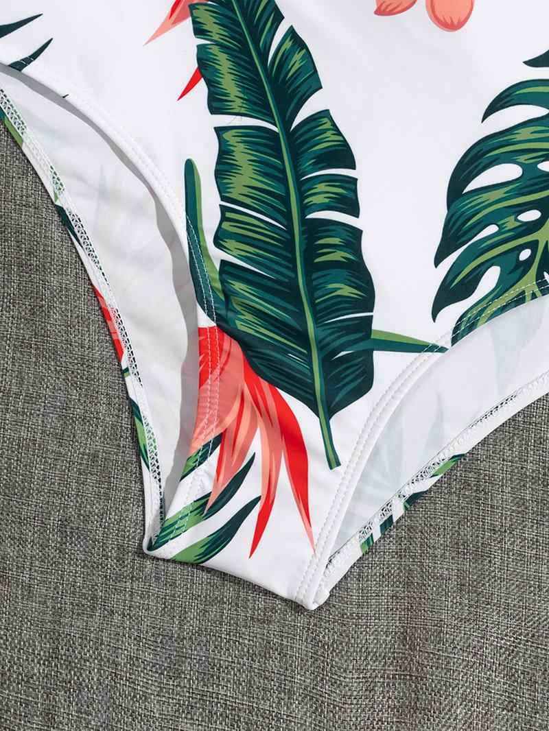 Tropical Plant Drukowanie Crisscross Cut Out Strappy One Piece Hawaii Style Damskie Swimwear
