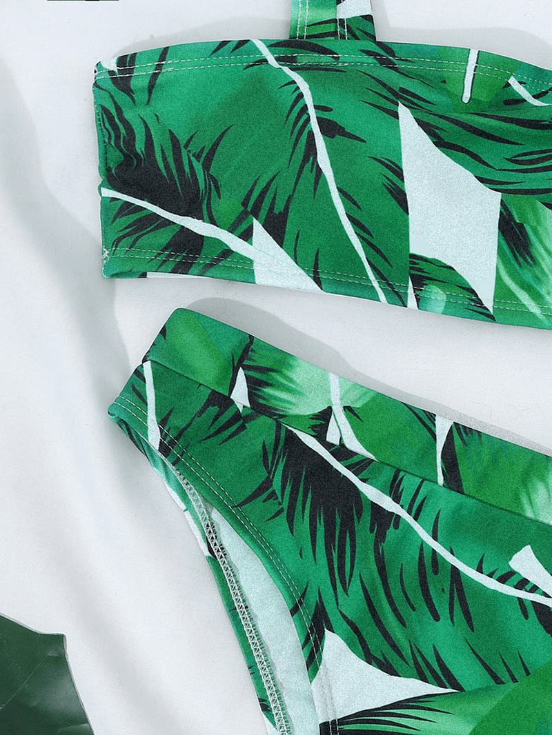 Tropikalny Wzór Roślinny Odkryte Plecy Regulowane Ramiączka Wysoka Talia Beach Bikini Swimsuit