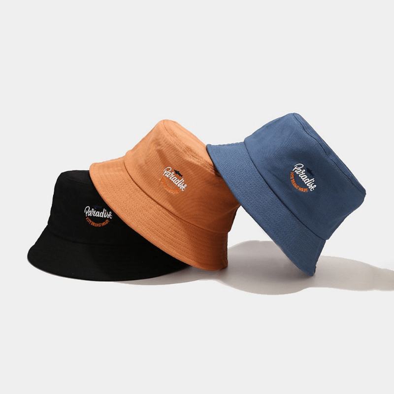 Unisex Bawełna Solid Color Shark Letter Pattern Haft Moda Sunshade Bucket Hat