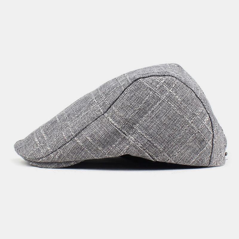 Unisex Bawełniano-lniany Wzór W Kratę Outdoor Parasolka Oddychająca Beret Cap Płaski Kapelusz Forward Hat