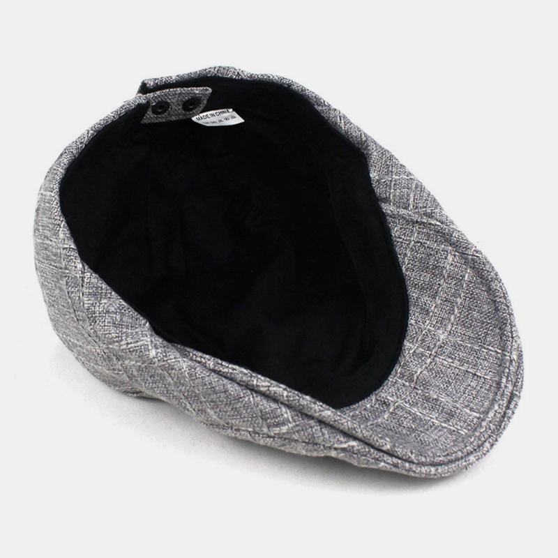 Unisex Bawełniano-lniany Wzór W Kratę Outdoor Parasolka Oddychająca Beret Cap Płaski Kapelusz Forward Hat