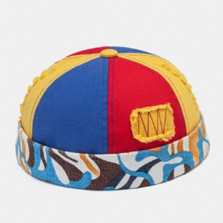 Unisex Broken Hole Color Stitching Skull Cap Graffiti Pattern Casual Regulowana CZapka Bez Ronda CZapka Landlord