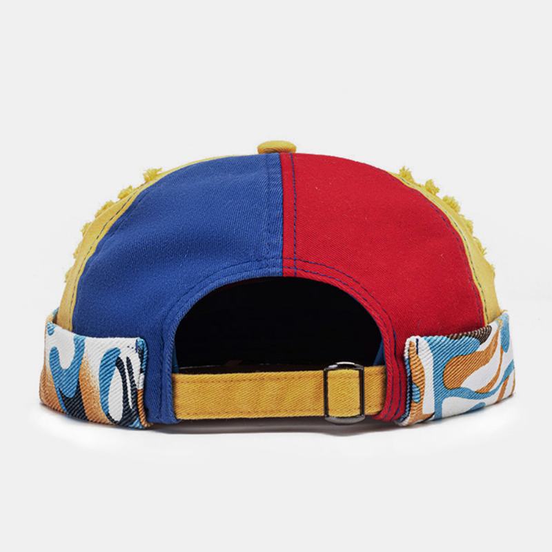 Unisex Broken Hole Color Stitching Skull Cap Graffiti Pattern Casual Regulowana CZapka Bez Ronda CZapka Landlord