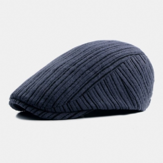 Unisex Brytyjska Retro Wzór W Paski Dzianinowa CZapka Jesienna Ciepła Parasolka Regulowana CZapka Beret Płaska CZapka