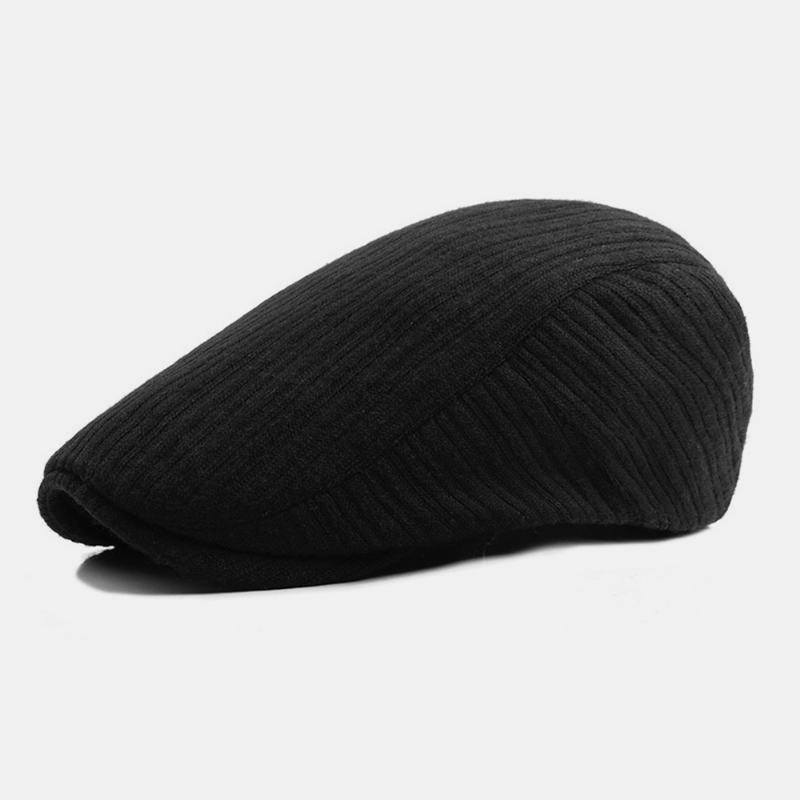 Unisex Brytyjska Retro Wzór W Paski Dzianinowa CZapka Jesienna Ciepła Parasolka Regulowana CZapka Beret Płaska CZapka