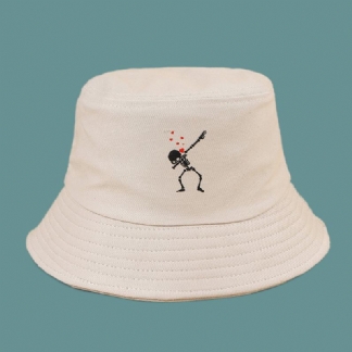 Unisex Cartoon Love Skull Drukowanie Twill Cap Cotton Solid Color Moda Ochrona Przed Słońcem Kapelusz Wiadro