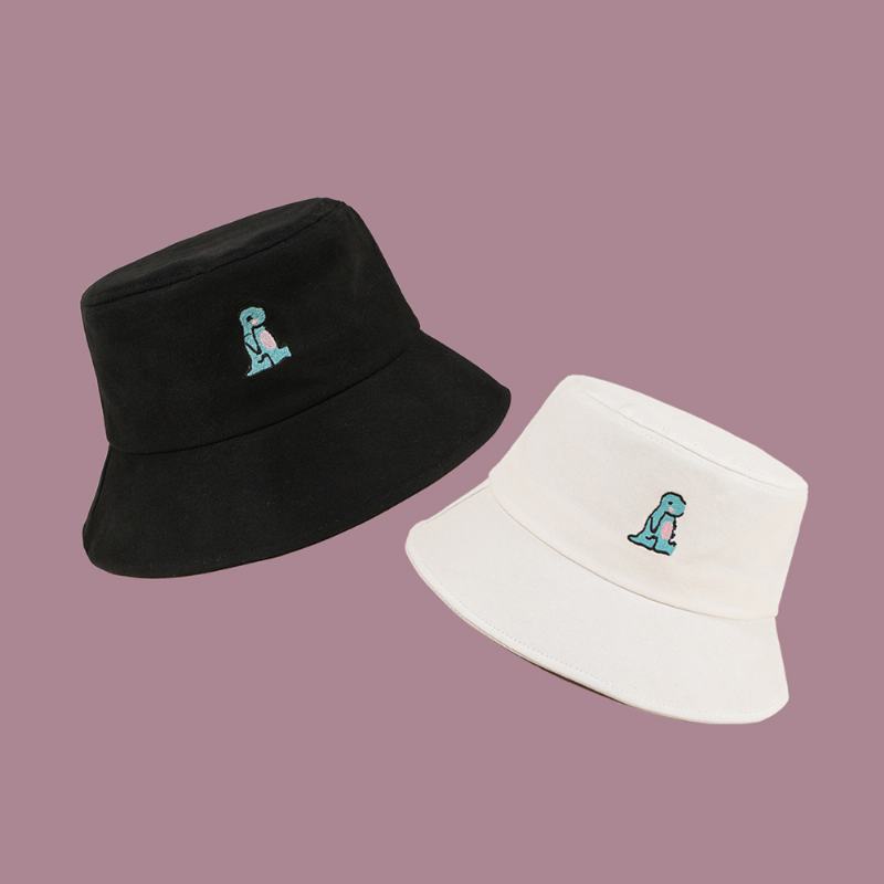 Unisex Cartoon Mały Dinozaur Haft Kapelusz Przeciwsłoneczny Outdoor Casual Sunshade Bucket Hat