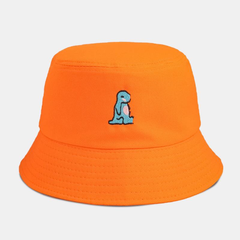 Unisex Cartoon Mały Dinozaur Haft Kapelusz Przeciwsłoneczny Outdoor Casual Sunshade Bucket Hat