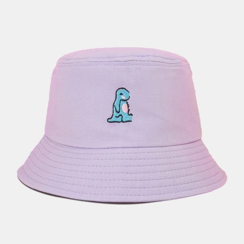 Unisex Cartoon Mały Dinozaur Haft Kapelusz Przeciwsłoneczny Outdoor Casual Sunshade Bucket Hat