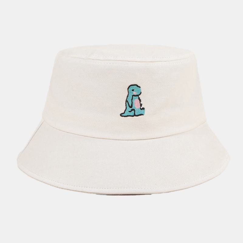 Unisex Cartoon Mały Dinozaur Haft Kapelusz Przeciwsłoneczny Outdoor Casual Sunshade Bucket Hat