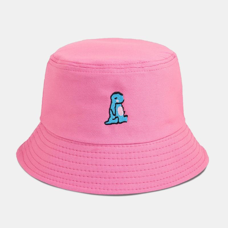 Unisex Cartoon Mały Dinozaur Haft Kapelusz Przeciwsłoneczny Outdoor Casual Sunshade Bucket Hat