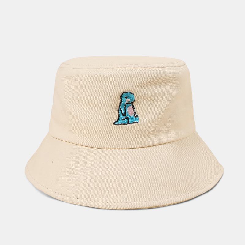 Unisex Cartoon Mały Dinozaur Haft Kapelusz Przeciwsłoneczny Outdoor Casual Sunshade Bucket Hat