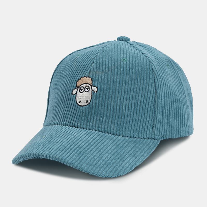 Unisex Cartoon Sheep Haft CZapka Z Daszkiem Na Co Dzień Z Szerokim Rondem W Paski Sunshade Suncreen Corduroy Hat