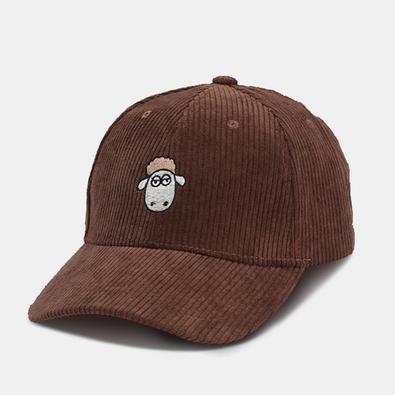 Unisex Cartoon Sheep Haft CZapka Z Daszkiem Na Co Dzień Z Szerokim Rondem W Paski Sunshade Suncreen Corduroy Hat