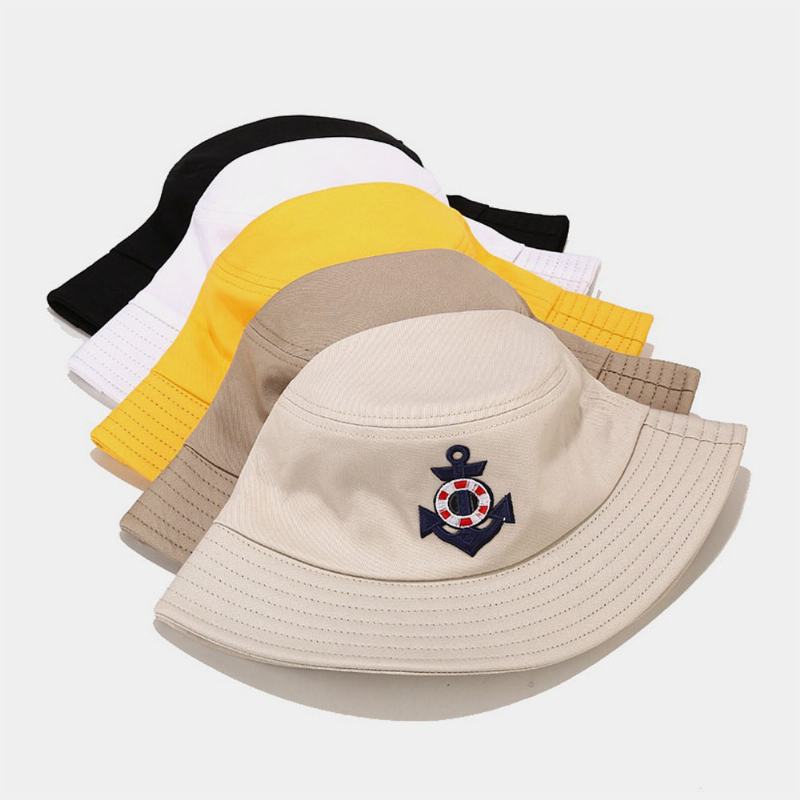Unisex Cotton Anchor Lifebuoy Pattern Outdoor Wild Sunshade Bucket Hat