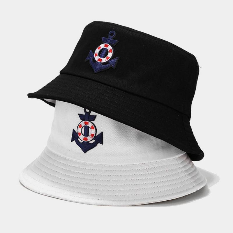 Unisex Cotton Anchor Lifebuoy Pattern Outdoor Wild Sunshade Bucket Hat